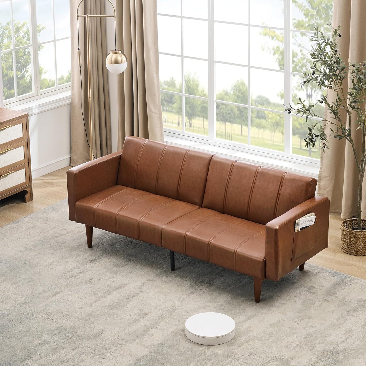 Garvee 75" Convertible PU Leather Sleeper Sofa