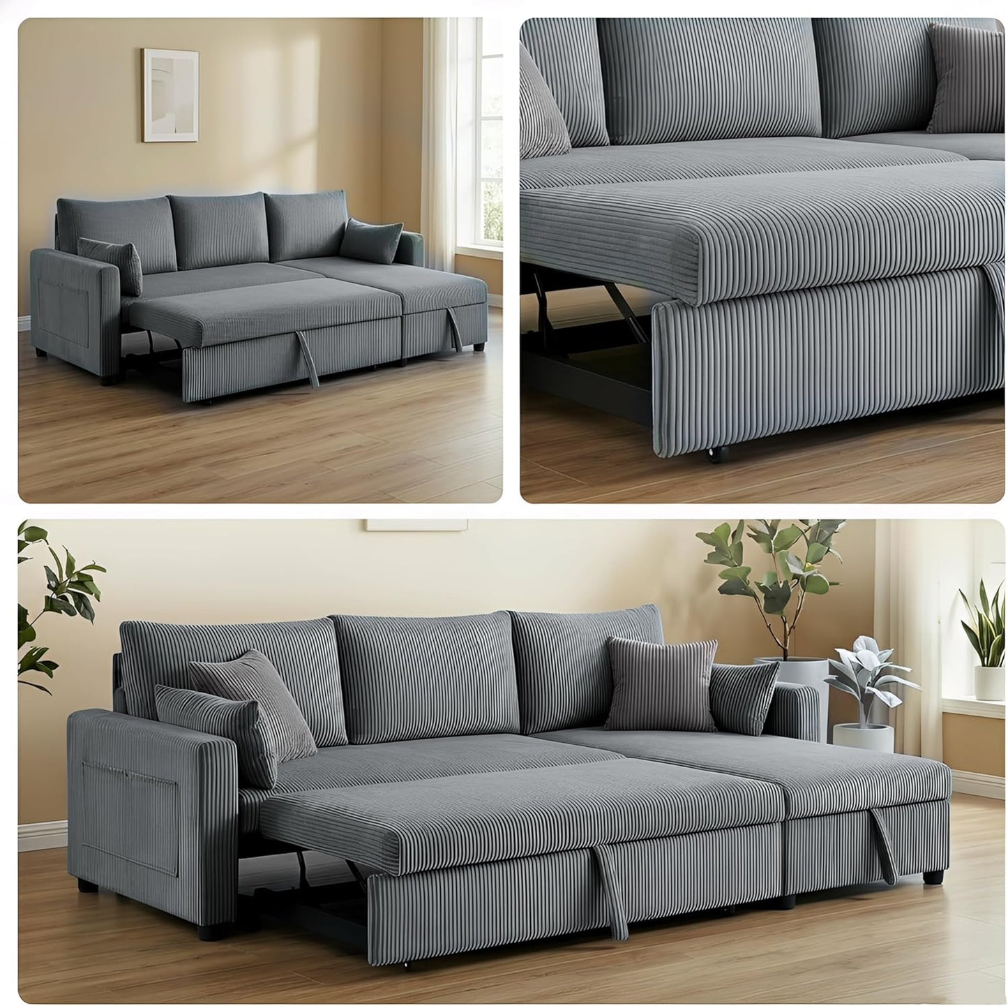 Ball & Cast 86" L-Shaped Pull-Out Sleeper Sofa with Reversible Storage Chaise