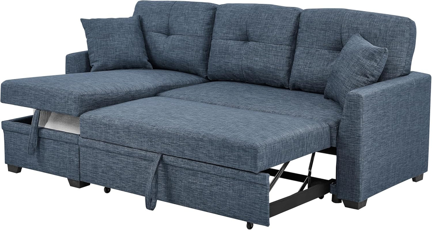 Ball & Cast 85" Convertible Sectional Sleeper Sofa with Storage Chaise (Blue)