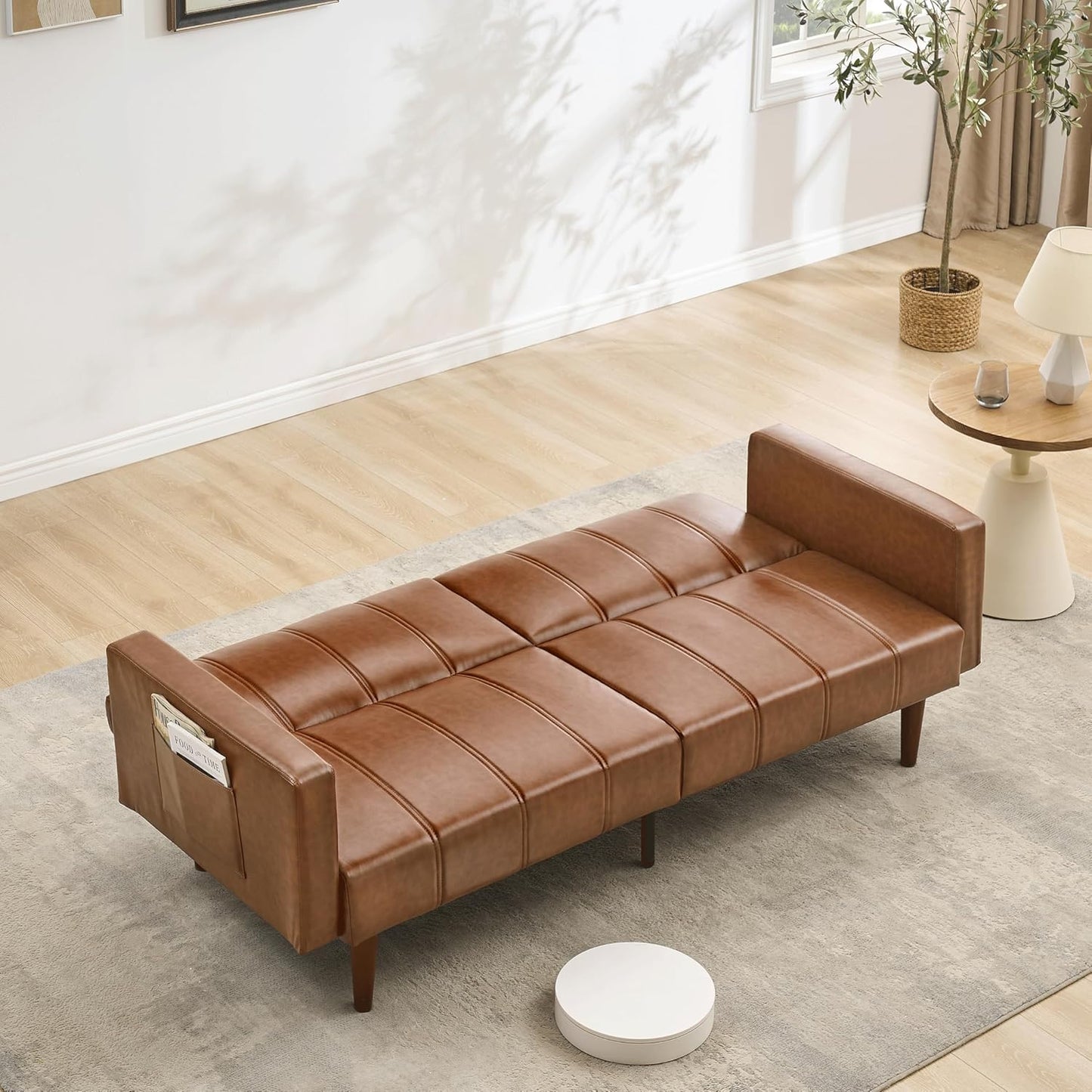Garvee 75" Convertible PU Leather Sleeper Sofa
