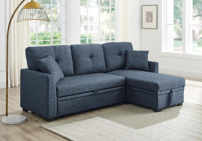 Ball & Cast 85" Convertible Sectional Sleeper Sofa with Storage Chaise (Blue)