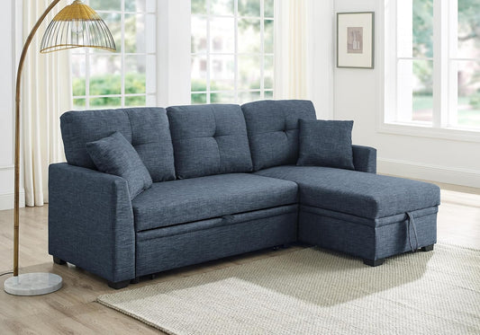 Ball & Cast 85" Convertible Sectional Sleeper Sofa with Storage Chaise (Blue)