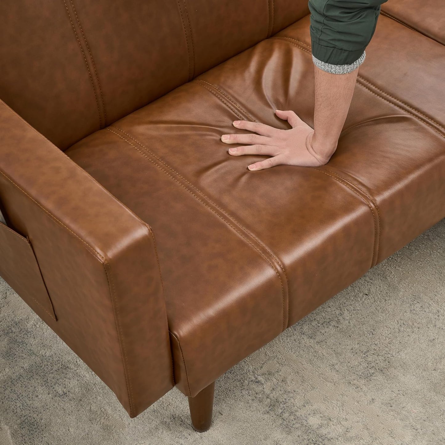 Garvee 75" Convertible PU Leather Sleeper Sofa