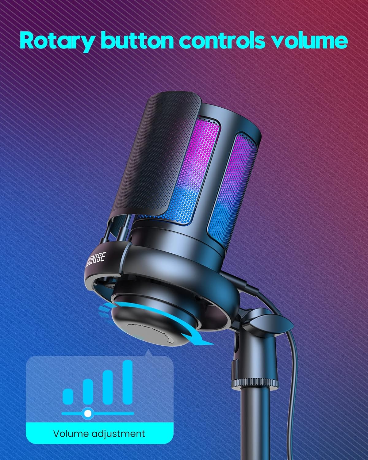 USB Gaming Microphone for PC & PS5, RGB Condenser Mic with Mute & Pop Filter