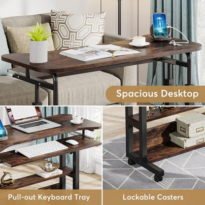 Tribesigns Mobile Standing Desk with Power Outlet & USB Charging – Adjustable Laptop Cart with Keyboard Tray