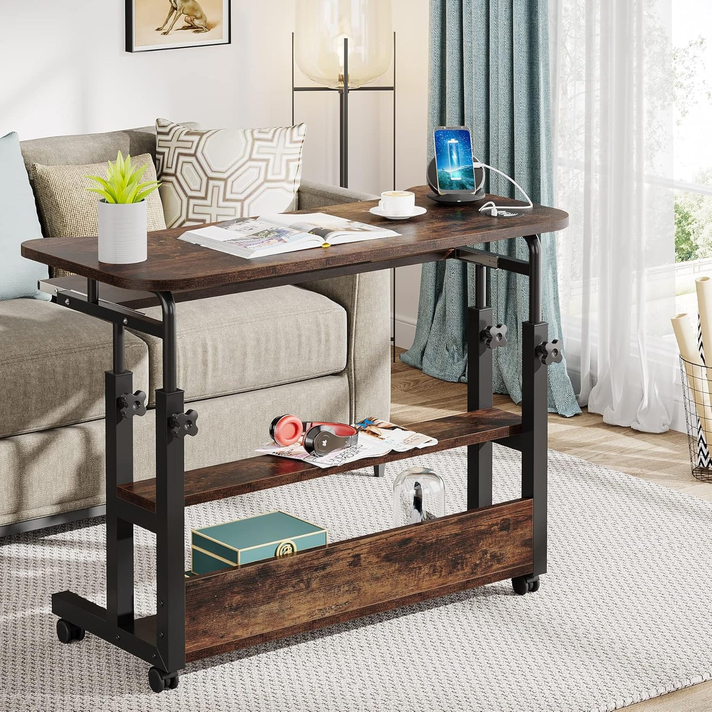 Tribesigns Mobile Standing Desk with Power Outlet & USB Charging – Adjustable Laptop Cart with Keyboard Tray