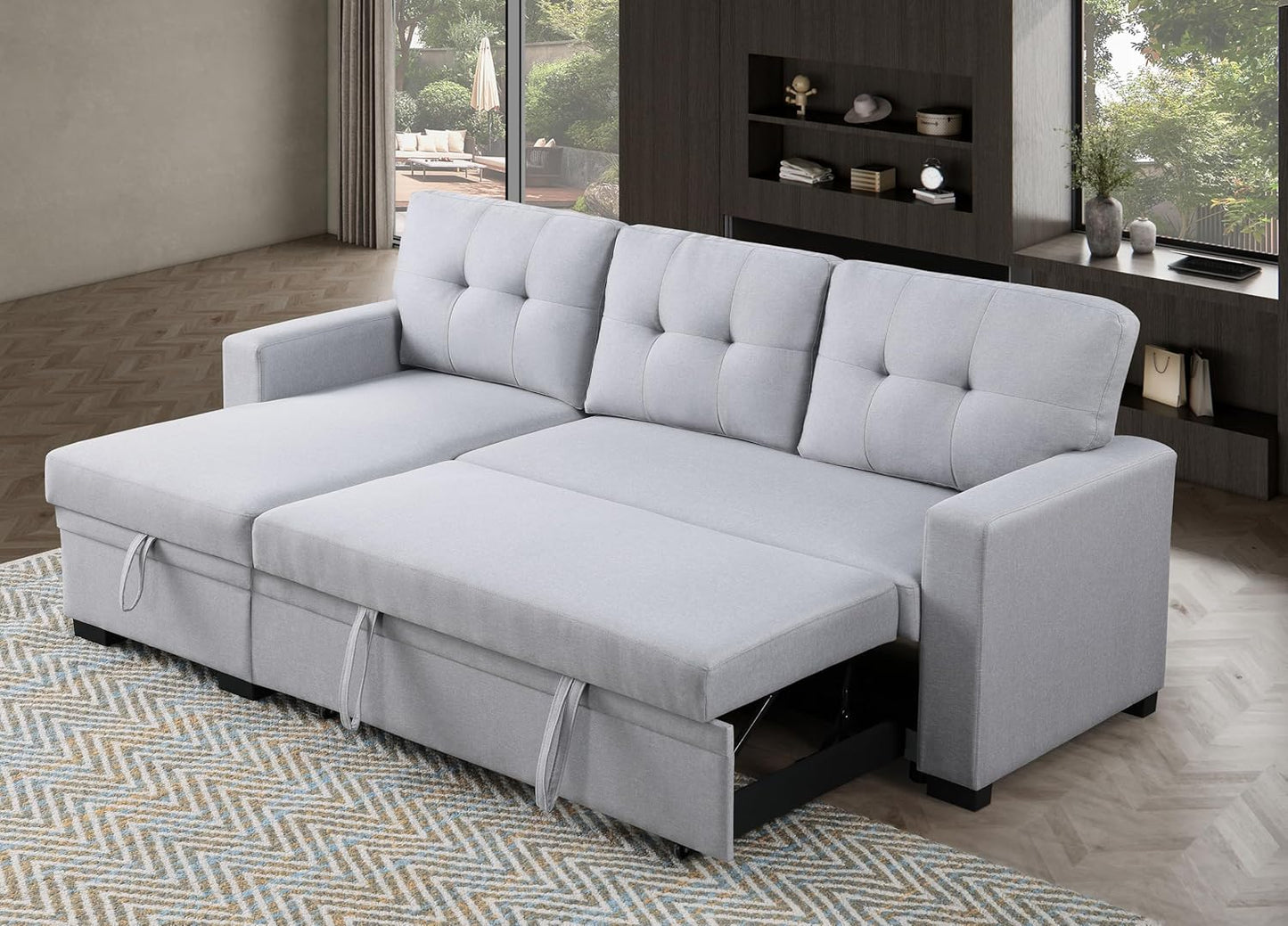 Ball & Cast 82" Upholstered Pull-Out Sleeper Sectional Couch with Storage Chaise