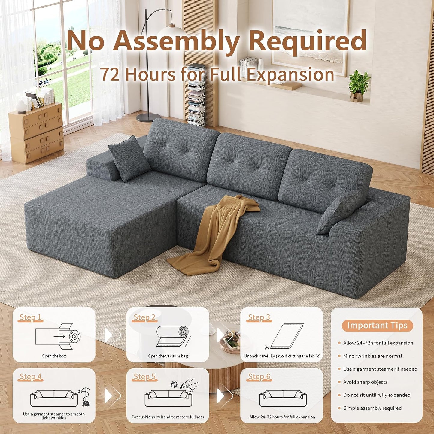 Ball & Cast 106" L-Shaped Modular Sectional Sofa with Left-Facing Chaise (Chenille, Beige)