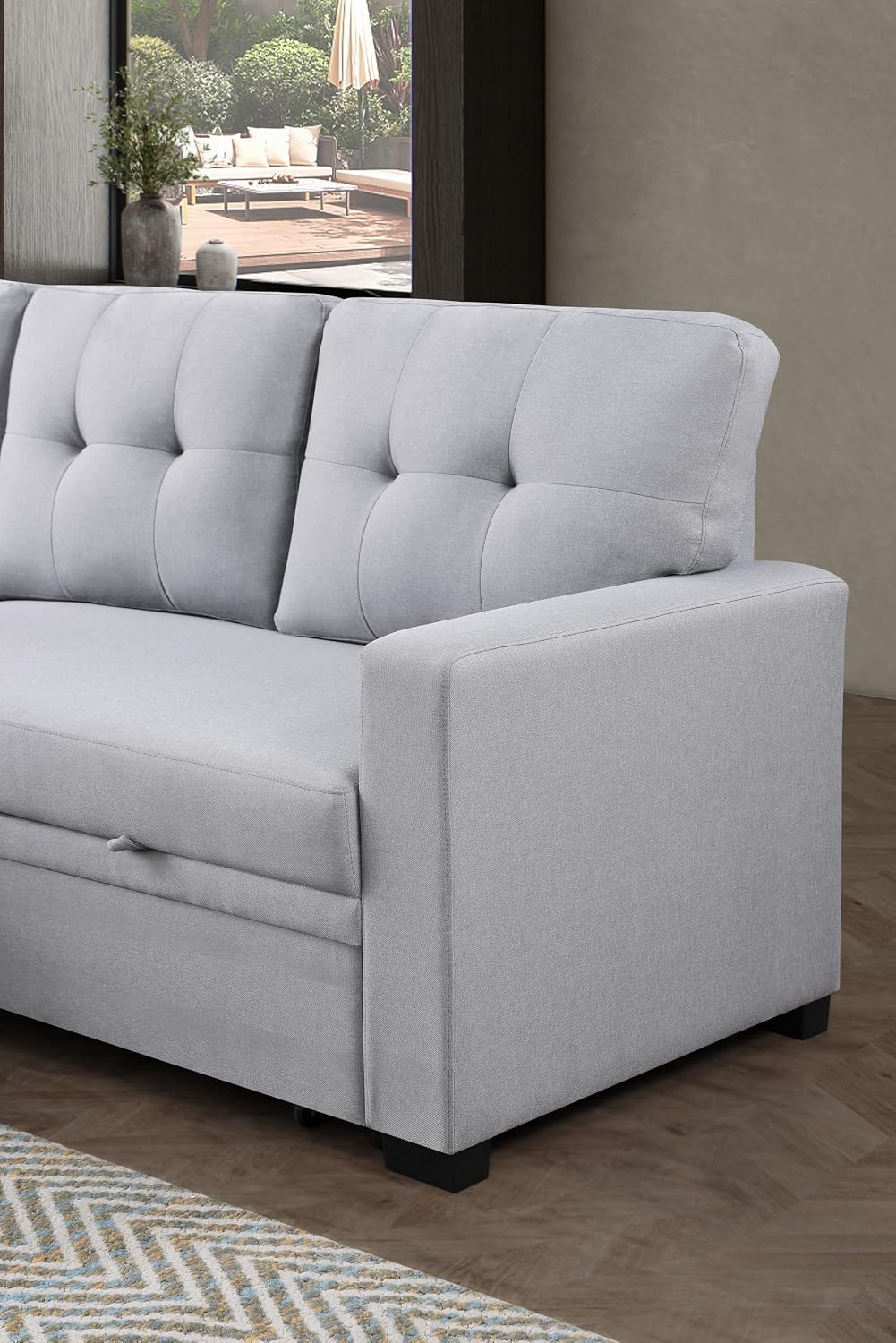Ball & Cast 82" Upholstered Pull-Out Sleeper Sectional Couch with Storage Chaise