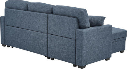 Ball & Cast 85" Convertible Sectional Sleeper Sofa with Storage Chaise (Blue)