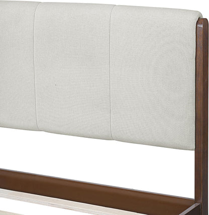 Christopher Knight Home Jayne Queen Wood Platform Bed – Upholstered Headboard & Footboard, Gray/Walnut