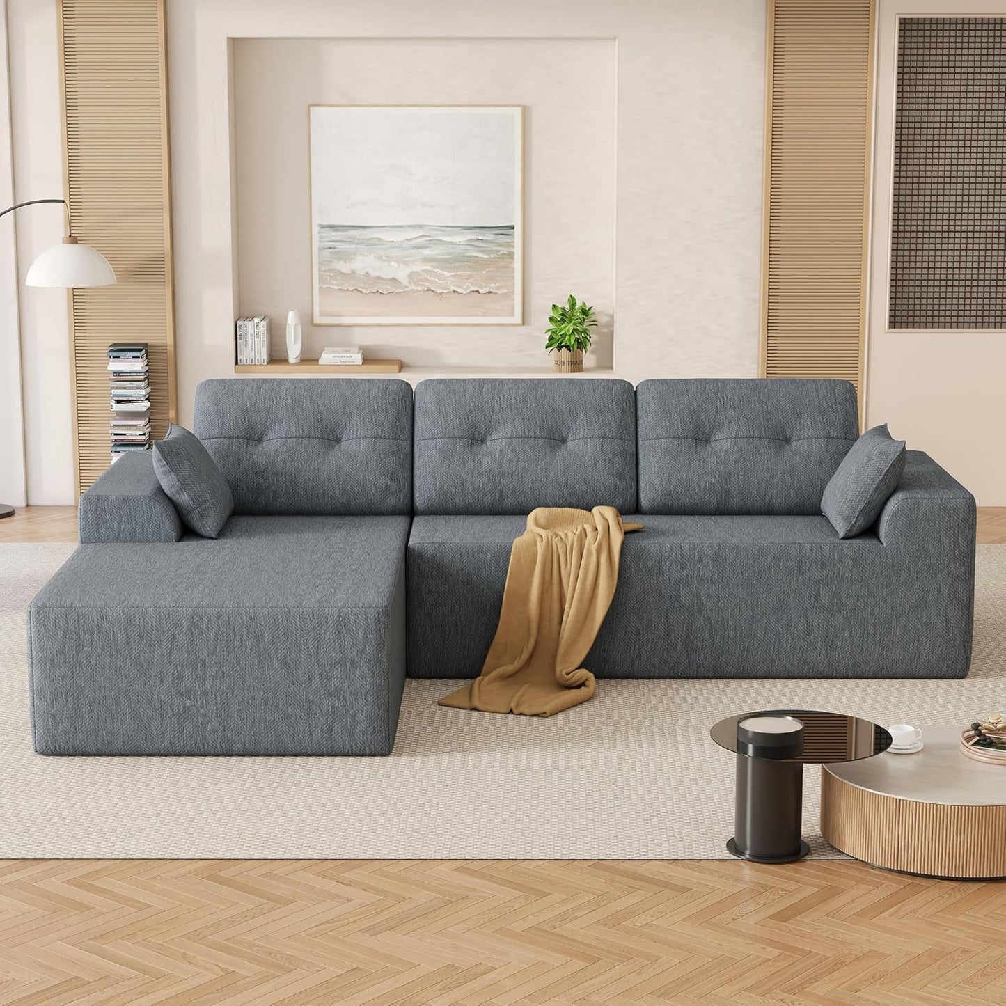 Ball & Cast 106" L-Shaped Modular Sectional Sofa with Left-Facing Chaise (Chenille, Beige)