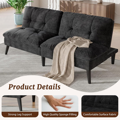 Shintenchi Velvet Futon Sofa Bed – Foldable 2-in-1 Sleeper Couch (Black)