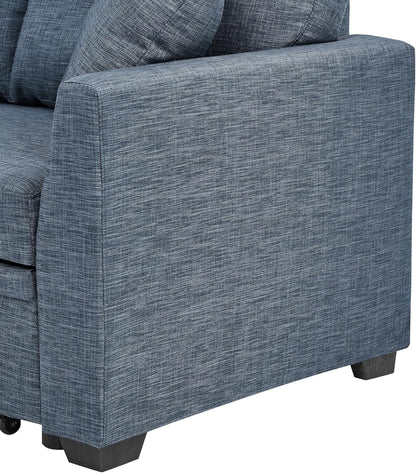 Ball & Cast 85" Convertible Sectional Sleeper Sofa with Storage Chaise (Blue)