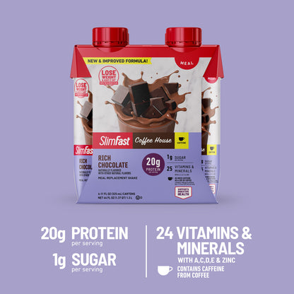 SlimFast Coffee House Rich Chocolate Ready-to-Drink Meal Replacement Shakes, 4-Pack