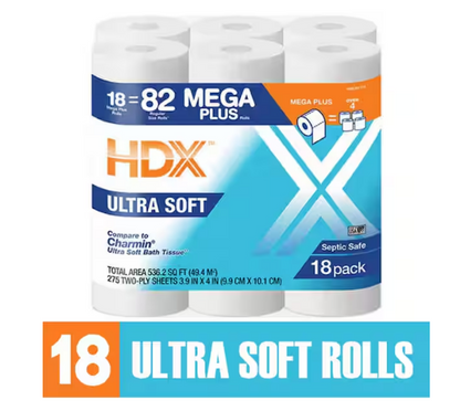 Premium Ultra-Soft Toilet Paper – 18 Mega Plus Rolls