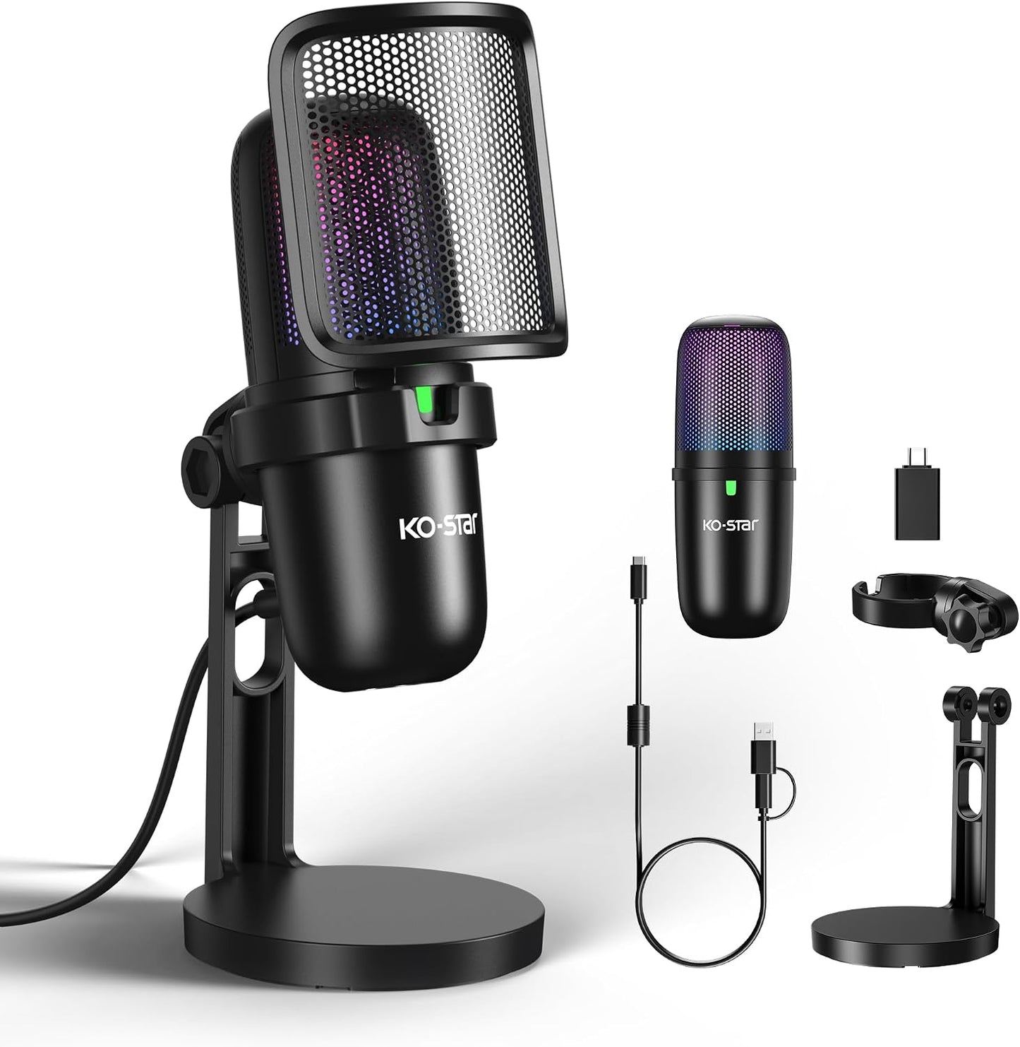 USB RGB Gaming Microphone | Condenser Mic for PC & PS5, Gain Knob, Headphone Jack