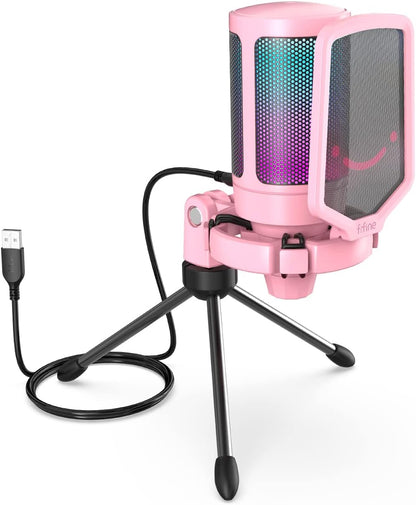 FIFINE AmpliGame Pink USB Gaming Microphone | RGB Condenser Mic for PC/PS5