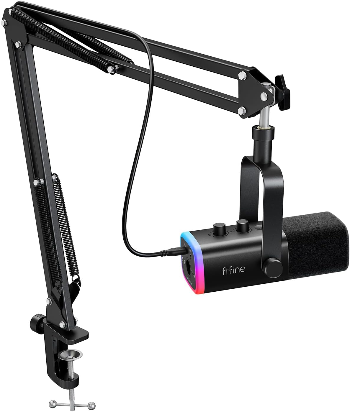 FIFINE AmpliGame AM8T XLR/USB RGB Gaming Microphone with Boom Arm