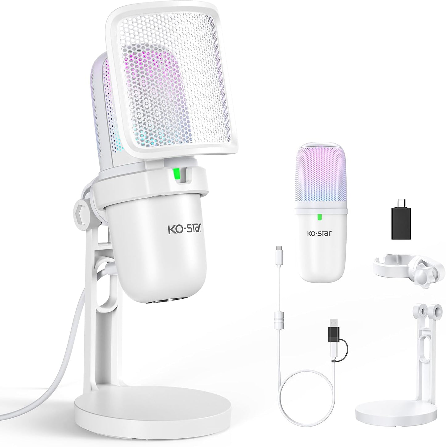 RGB USB Gaming Microphone, White | Touch Mute, Plug & Play