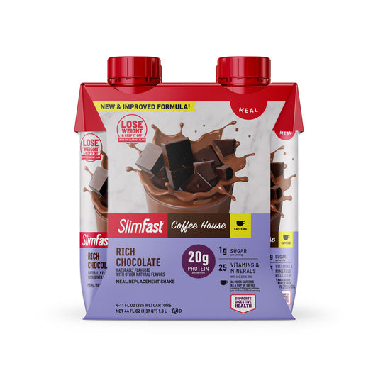 SlimFast Coffee House Rich Chocolate Ready-to-Drink Meal Replacement Shakes, 4-Pack
