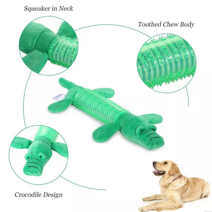 VECELA Interactive Dog Chew Toy, Plush & Rubber - Green