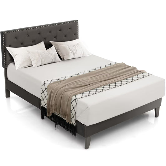 Costway Full Platform Bed Frame with Upholstered Tufted Headboard