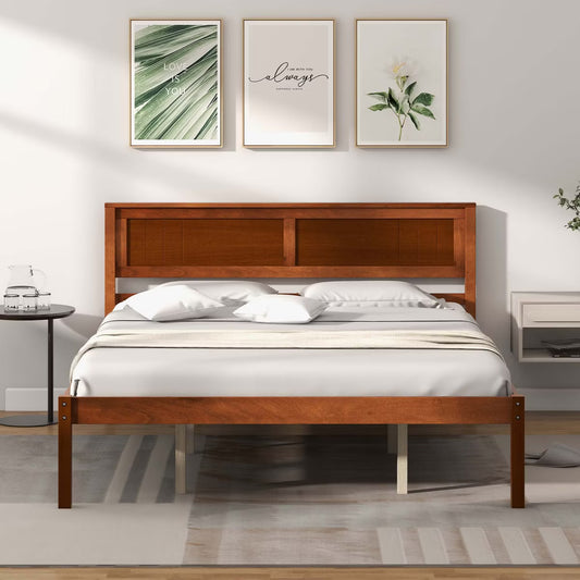 Costway Queen Wood Platform Bed, No Box Spring Needed - Walnut