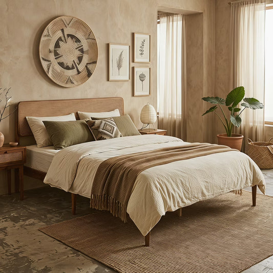 Costway Queen Size Wooden Platform Bed Frame - Brown