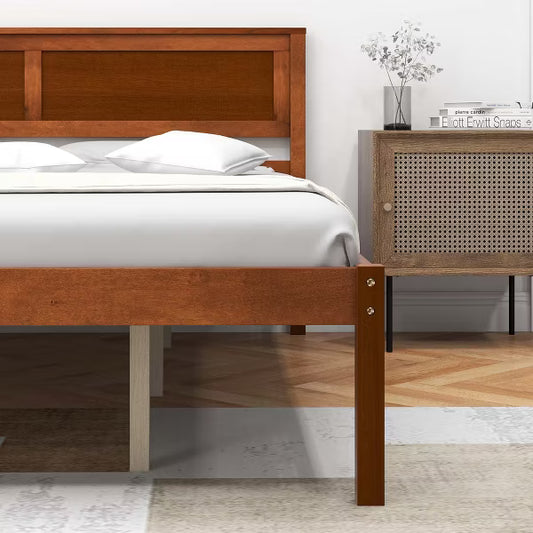 Costway Queen Wood Platform Bed, No Box Spring Needed - Walnut