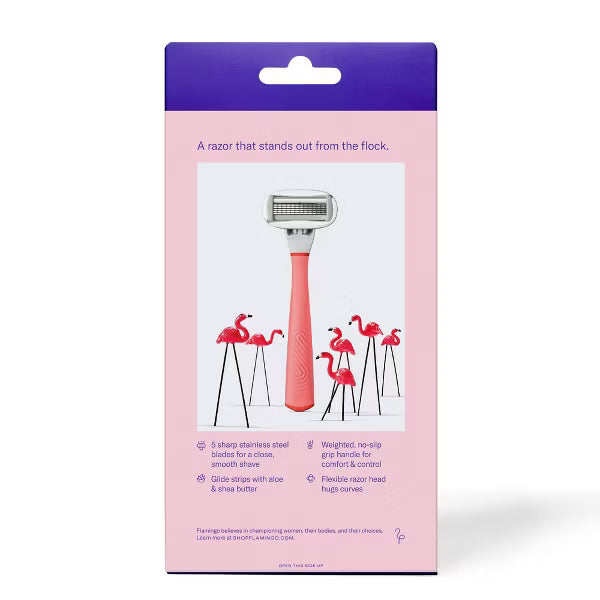 Flamingo Women's Razor Kit - Pink 5-Blade Handle + 2 Replacement Cartridges