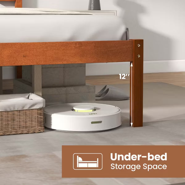 Costway Queen Wood Platform Bed, No Box Spring Needed - Walnut