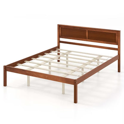 Costway Queen Wood Platform Bed, No Box Spring Needed - Walnut