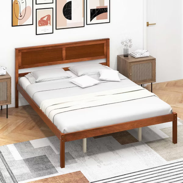 Costway Queen Wood Platform Bed, No Box Spring Needed - Walnut