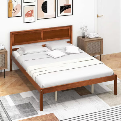 Costway Queen Wood Platform Bed, No Box Spring Needed - Walnut