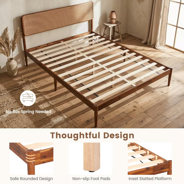 Costway Queen Size Wooden Platform Bed Frame - Brown