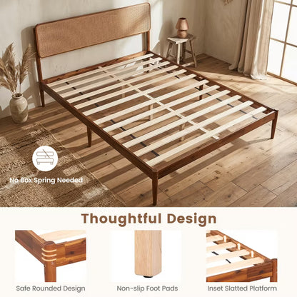 Costway Queen Size Wooden Platform Bed Frame - Brown