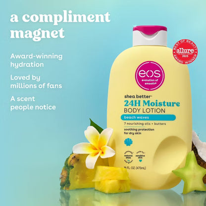 eos Shea Better 24H Hydrating Body Lotion - Beach Waves Fragrance, 16 fl oz