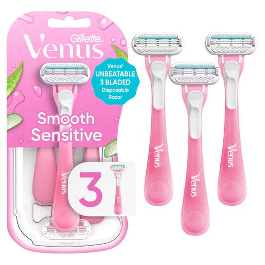 Gillette Venus Sensitive Women's Razors - 3-Blade Disposable, 3 ct