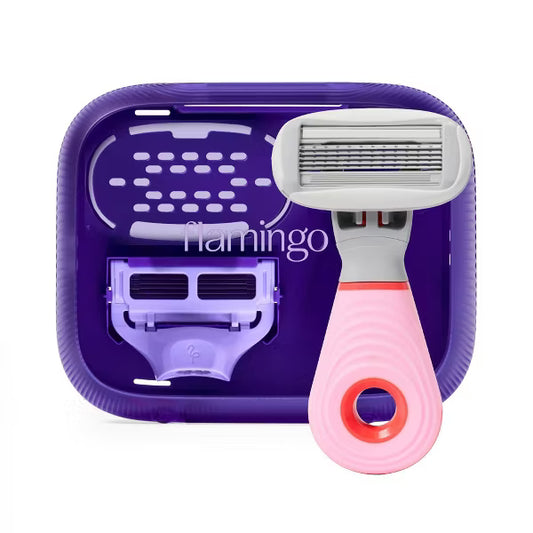 Flamingo Travel Razor Kit - 4-Piece, 5-Blade Reusable Razor Set
