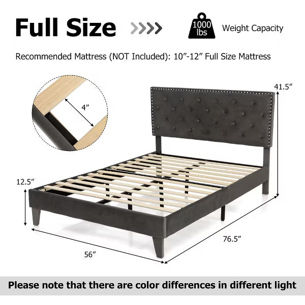 Costway Full Platform Bed Frame with Upholstered Tufted Headboard