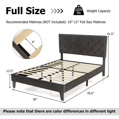 Costway Full Platform Bed Frame with Upholstered Tufted Headboard