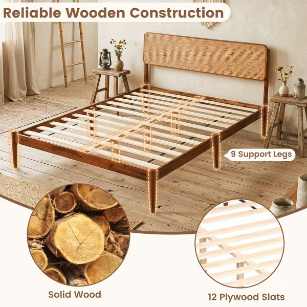 Costway Queen Size Wooden Platform Bed Frame - Brown