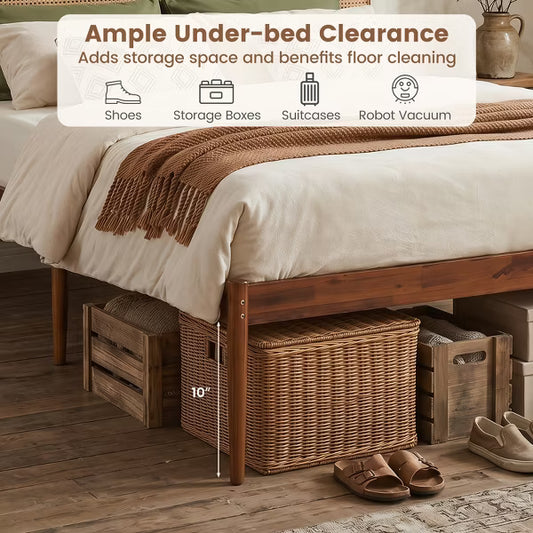 Costway Queen Size Wooden Platform Bed Frame - Brown