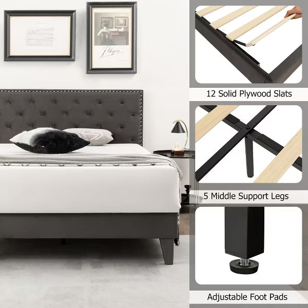 Costway Full Platform Bed Frame with Upholstered Tufted Headboard