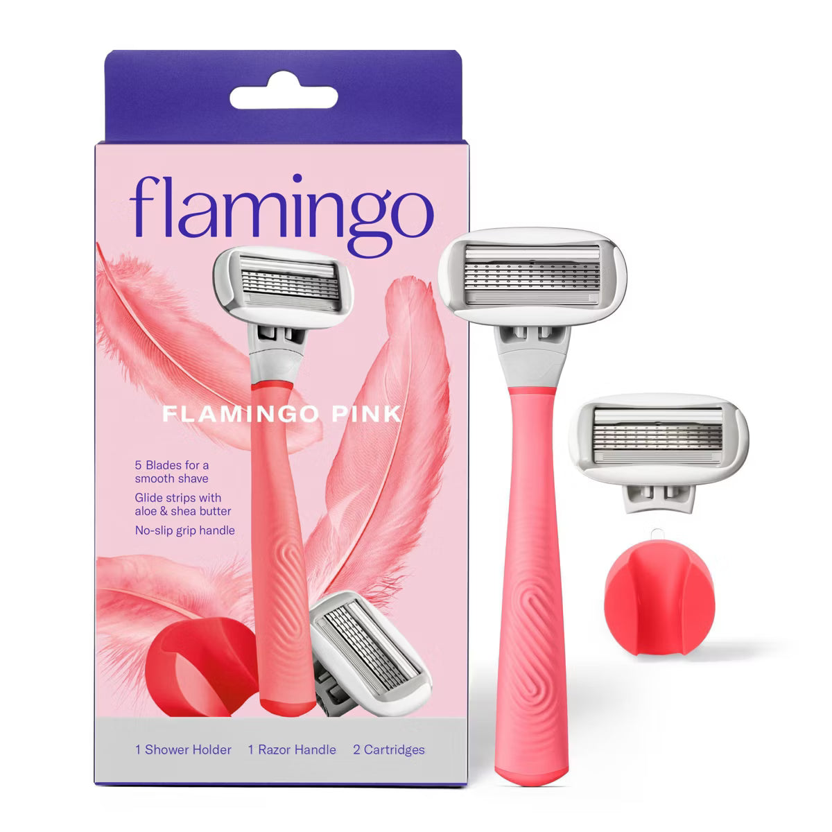 Flamingo Women's Razor Kit - Pink 5-Blade Handle + 2 Replacement Cartridges