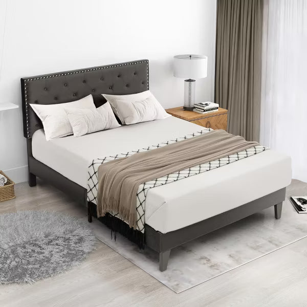 Costway Full Platform Bed Frame with Upholstered Tufted Headboard