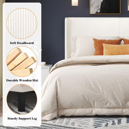 AMERLIFE Queen Upholstered Bed Frame with Wood Slat Support - White