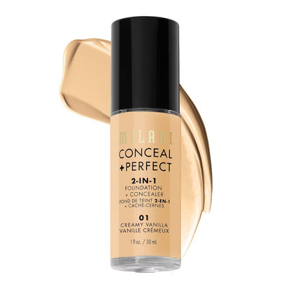 Milani Conceal + Perfect 2-in-1 Foundation + Concealer, 01 Creamy Vanilla, 1 fl oz