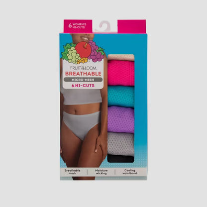 Fruit of the Loom Women's Breathable Hi-Cut Underwear – 6-Pack